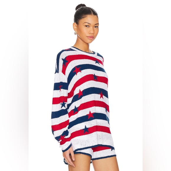 NWT Show Me Your MuMu Go To Sweater Red White Blue Star Spangled Size M - Picture 2 of 10